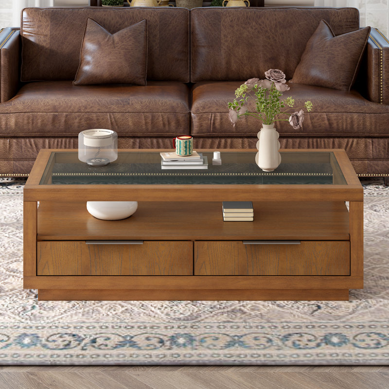 Glass Top Coffee Table Latitude Run Table Base Color Brown